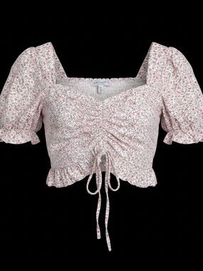 ‘Paper Crane’ Ditsy Floral Puff Sleeve Cropped Blouse